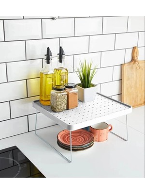 Mikasso Büyük Boy Dolap Içi Katlanabilir Raf Düzenleyici, Tezgah Üstü Raf Düzenleyici Plastik 30 x 30 Beyaz