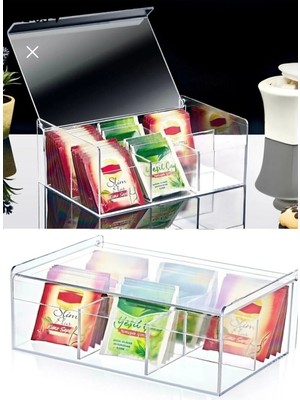 Mikasso Çay Kutusu 6 Bölmeli Kapaklı Poşet Bitki Çayı Saklama Kabı Akrilik