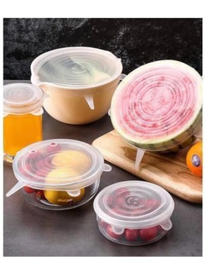 Mikasso 6lı Silikon Streç Kapak Seti Yıkanabilir,mikro Dalga Fırına Uygun Hava Almaz Plastik Beyaz