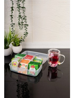 Mikasso Premium Poşet Çay Kutusu, Çok Amaçlı Kapaklı 6 Bölmeli Kilitli Çay Takı Organizer Plastik Turuncu