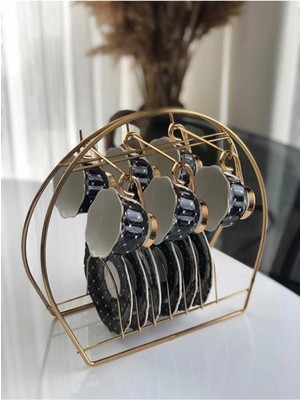 Mikasso 6 Kancalı Şık Fincan Askılığı | Bardak Standı Kahve Fincanı Standı Fincanlık Metal 28 x 28 Altın Tr