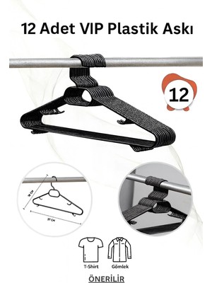 Mikasso Siyah Plastik Elbise Kıyafet Askısı 12 Adet Plastik Elbise Askısı Siyah Vıp Plastik Siyah Tr
