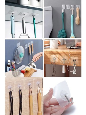 Mikasso 5 Adet Kancalar Şeffaf Güçlü Kendinden Yapışkanlı Kapı Duvar Askıları Kancalar Askılık Seti Şeffaf B