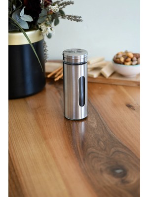 Mikasso Yakut Metal Kaplama Tuzluk Biberlik Metalik Gri Premium Baharatlık Çelik Ekru