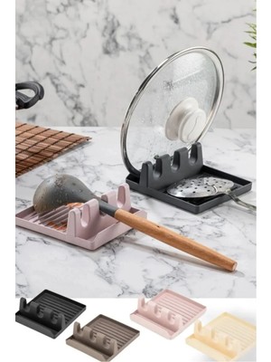 Mikasso 1 Adet 4 Bölmeli Tezgah Üstü Kaşık Kepçe Altlığı Tencere Kapak Tutucu Kirli Kaşık Kepçe Altı Plastik