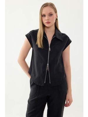 Vitrin Önü Fermuarlı Bluz