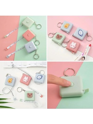 Mikasso Sevimli Yumuşak Stickerli 150 cm Pratik Taşınabilir Çanta Boy Anahtarlıklı Mezura 1,5 M