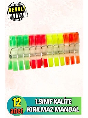 Mikasso 12 Adet Kaliteli Kırılmaz Mandal Paslanmaz Mikrofiber Malzeme ile Renkli