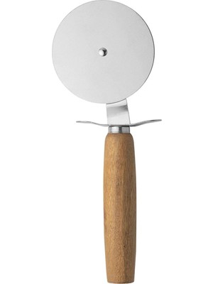 Mikasso Büyük Boy Bambu Saplı Paslanmaz Çelik Hamur Kesici & Pizza Ruleti 23 cm Hamur Ruleti Ahşap