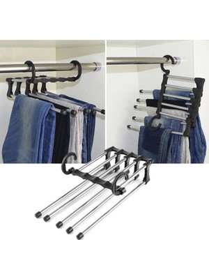Mikasso Dolap Içi 5 Katlı Pantolon Eşarp Şal Askısı Akıllı Askı Metal Gümüş