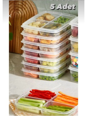 Mikasso 4 Bölmeli Kapaklı Kahvaltılık Sebze Saklama Kabı Öğünlük Buzdolabı Düzenleyici Plastik Çok Renkli