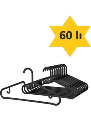 Mikasso Elbise Askısı Fular Askısı Gömlek Tişört Askısı Kırılmaz 60 Adetli Set Siyah 60 Li Siyah Plastik Bey