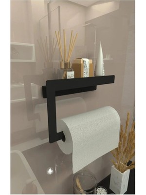 Mikasso Rulo Kağıt Havluluk Peçetelik Banyo ve Mutfak Düzenleyici Siyah Siyah Metal