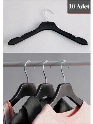 Mikasso 10'lu Askı Siyah Lüks Plastik - Gömlek, Tişört, Pantolon, Tunik ve Bluz Askısı Plastik Gri Tr