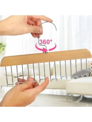 Mikasso Çok Fonksiyonlu Ahşap 8 Kancalı Sütyen Eşarp Kravat Kemer Çanta Askısı Ahşap Kahverengi Cn