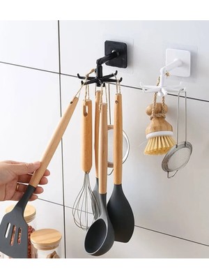 Mikasso 1 Adet Kendinden Yapışkanlı Güçlü 5li Askılık Çok Amaçlı Mutfak Duvar Banyo Plastik Siyah Cn