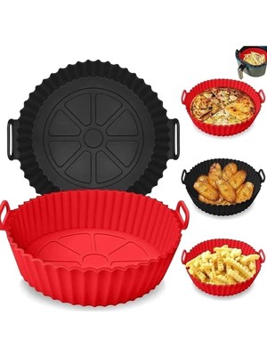 Mikasso 2'li Airfryer Silikon Pişirme Kabı 20 cm Silikon Siyah