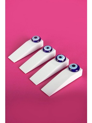 Mikasso Beyaz Ahşap Nazar Boncuklu Kapı Stoperi 4 Adet