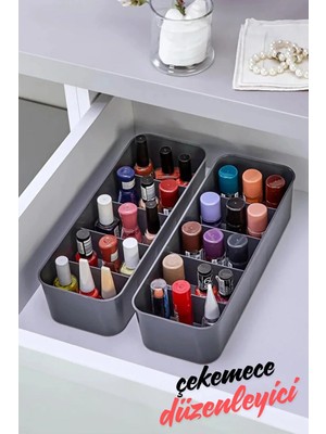 Mikasso 5 Bölmeli 2 Adet Dolap Içi Düzenleyici Takı, Toka, Çorap, Iç Çamaşırı Organizeri - Antrasit Plastik