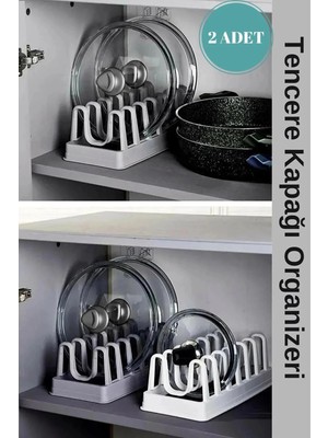 Mikasso 2 Adet Tencere Kapağı Organizeri - 6 Bölmeli Tencere Kapak Dolap Içi Düzenleyici Kapak Tutucu Plasti