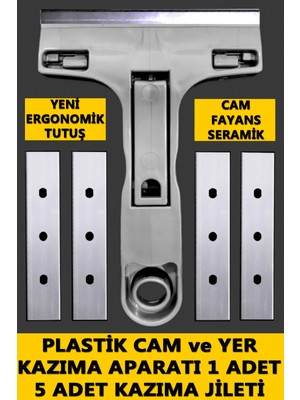 Mikasso Plastik Cam Kazıma Aparatı - Cam Kazıma Jileti - Yer Kazıma Jileti - 5 Adet