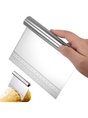 Mikasso Ölçülü Komple Çelik Büyük Boy Hamur Kesme Spatulası Silikon Beyaz