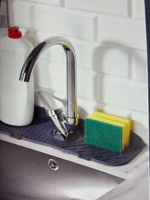 Mikasso Su Tutucu Musluk Matı Mutfak Banyo Koruyucu Musluk Lavabo Bulaşık Süngeri Matı Plastik Siyah