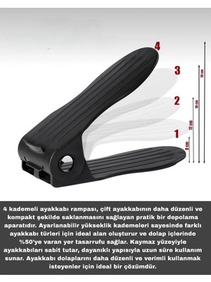 Mikasso 10'lu Ayakkabı Rampası Ayarlanır Kademeli Ayakkabı Düzenleyici Dolap Içi Organizer - Siyah Plastik S