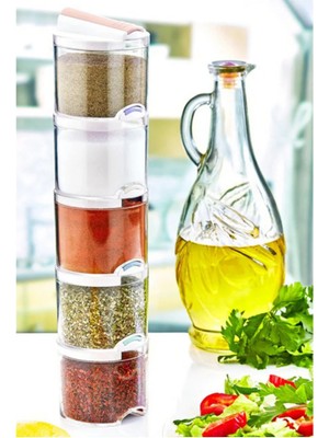 Mikasso 5'li Tezgah Üstü Baharatlık Takım Dik Şekilli Dik Baharatlık Plastik