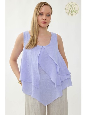 Vitrin %100 Keten Sıfır Kol Dökümlü Bluz