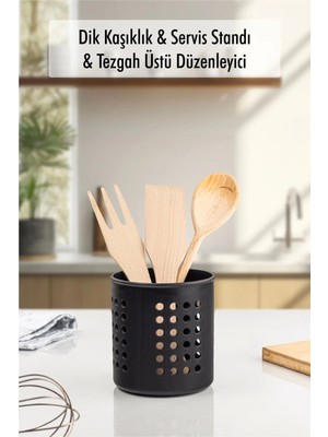 Mikasso Vizon Silindir Dik Kaşıklık & Tezgah Üstü Düzenleyici & Servis Standı Belirtilmemiş Siyah