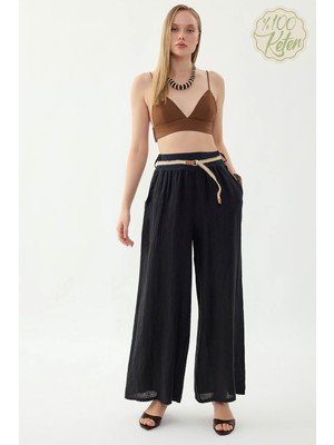 Vitrin %100 Keten Halat Kemerli Geniş Paça Pantolon