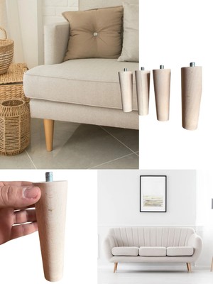 Mikasso 10 cm Ham Konik Ahşap Mobilya Ayağı 4 Adet (Bağlantı Aparatlı) Tv Ünitesi • Komodin • Sehpa • Puf Be