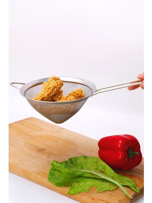 Mikasso Saplı Tel Süzgeç 10 cm Paslanmaz Çelik Konik Mutfak Süzgeci Akrilik