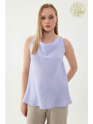 Vitrin %100 Keten Tek Düğme Sıfır Kol Bluz