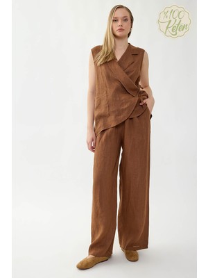 Vitrin %100 Keten Beli Ip Bağlamalı Geniş Paça Pantolon