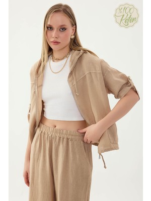 Vitrin %100 Keten Kapüşonlu Fermuarlı Ceket