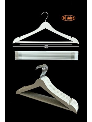 Mikasso Ahşap Görünümlü Plastik Askı, Kırık Beyaz 10 Adet, 44 cm Plastik Beyaz Tr