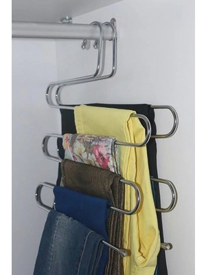 Mikasso 5 Katlı Akıllı Pantolon Eşarp Askısı 2 Adet Metal Gri