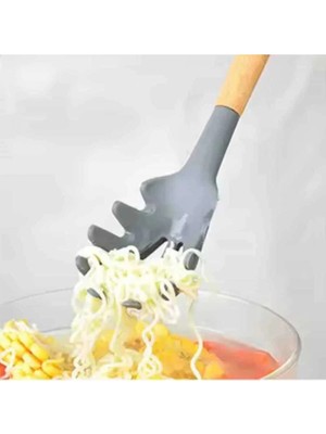 Mikasso Silikon Spagetti Kaşığı Ahşap Sap (Akk-14) Silikon Çok Renkli
