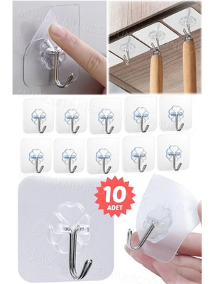 Mikasso 10 Adet Banyo Mutfak Ofis Çanta Mont Asma Yapışkanlı Kanca Askılık Şeffaf Askı Süper Güçlü Kancaları