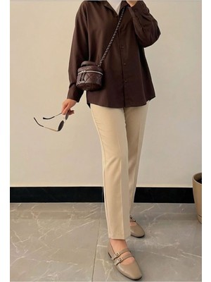 Foremia Bel Lastik Düz Paça Pantolon-Taş -