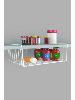 Mikasso Beyaz Dolap Içi Raf Düzenleyici Sepet Raf Askılı Mutfak Rafı Tezgâh Üstü Masa Altı Kanguru Sepet Met