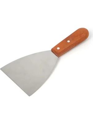 Mikasso Paslanmaz Çelik Ahşap Saplı Üçgen Şekilli Düz Hamur Pasta Börek Kesici Kazıyıcı Spatula 1 Adet Çelik