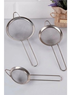 Mikasso 3'lü Paslanmaz Tel Süzgeç, Pirinç Süzgeci, Çelik Süzgeç, Metal Süzgeç 3 Boy Çay Süzgeci 3 Lü Süzgeç