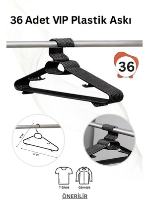 Mikasso Siyah Plastik Elbise Kıyafet Askısı 36 Adet Plastik Elbise Askısı Siyah Vıp Plastik Siyah Tr
