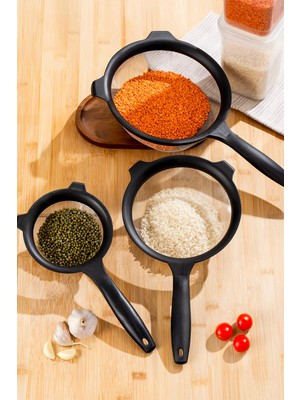 Mikasso Tencereye Takılabilen 3 Boy Tel Süzgeç Seti-Un Eleği-Makarna Pirinç Süzgeci-Kevgir 14-18-22CM Plasti