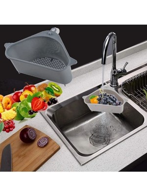 Mikasso Lavabo Içi Üçgen Filtre Sepeti Sebze Meyve Mutfak Süzgeci Çay Süzgeci Vantuzlu Lavabo Süzgeç Plastik