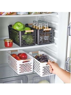 Mikasso 4 Adet Ahşap Renk Plastik Saplı Organizer Sepet Düzenleyici Plastik