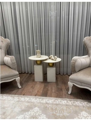 Eks Oblix Krem-Gold Kombini Ikili Takım Lake Mobilya Sehpa, Zigon 55-60 cm